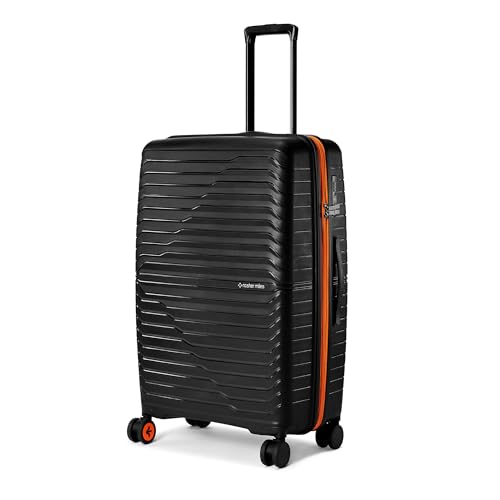 Image of Nasher Miles Cairo Hard-Sided Polypropylene Check-in Luggage 28 inch | 75cm | 8 Wheels Large Trolley Bag for Travel | Suitcase (Black & Orange)