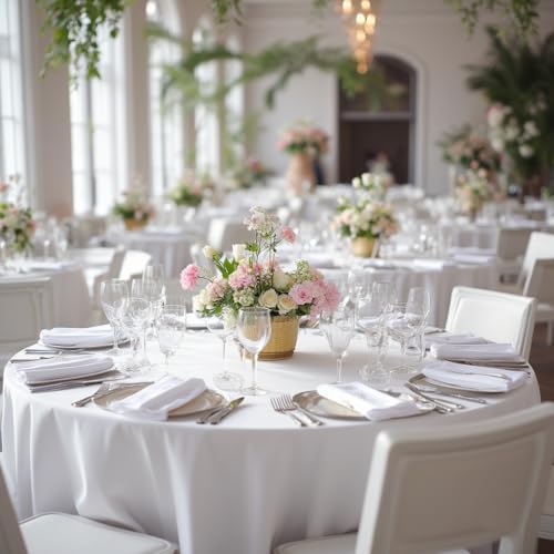 Image of sancua 90 Inch Round Tablecloth White, 8 Pack - Circle Polyester Fabric Table Cloth for Wedding Party Reception Banquet Birthday, Washable Formal Table Cover (Fit 30-72 Inch Tables)