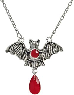 Gothic Large Bat Pendant Necklace Red Black Vintage Crystal Bat Pendant Punk Witch Vampire Role Playing Character Halloween Jewelry Gift