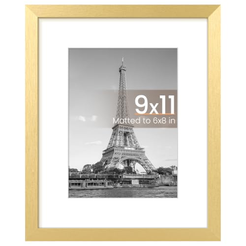 Image of upsimples 9x11 Picture Frame, Display Pictures 6x8 with Mat or 9x11 Without, Wall Hanging Photo Frame, Gold, 1 Pack