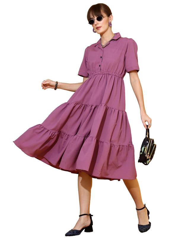 Image of Sheetal Associates Women's Casual Half Sleeve Crepe Shirt Dress