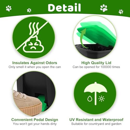 Image of Dog Poop Trash Can Outside with Pooper Scooper and Metal Rake & Tray, 20L /5Gal Dog Waste Trash Can with Lid, Pedal and Removable Inner Waste Bin, Pet Poop Bin with 100 Bags, Green