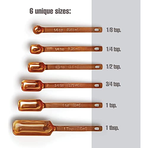 2Lbdepot Copper Measuring Spoons For Baking/Cooking, Set Of 7 Includes Bonus Leveler, Premium Kitchen Use Stainless Steel, Metal, Rust Proof, Narrow Design Fits Into Spice Jars #TOP1