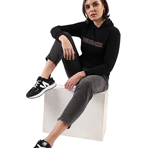 Image of PINACOLADA Women's Cotton Solid Printed Sweatshirt with Hoodie, Regular Fit for Casual Wear Full Sleeve Sweatshirt Crafted with Comfort Fit and High-Performance for Everyday Wear