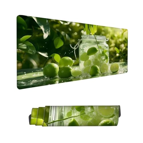 Zielona podkładka pod mysz pod biurko, podkładka pod mysz XXL 1600 x 800 x 3 mm, podkładka pod mysz z owocami antypoślizgowa wodoodporna podkładka pod mysz, podkładka pod mysz z przeszytymi