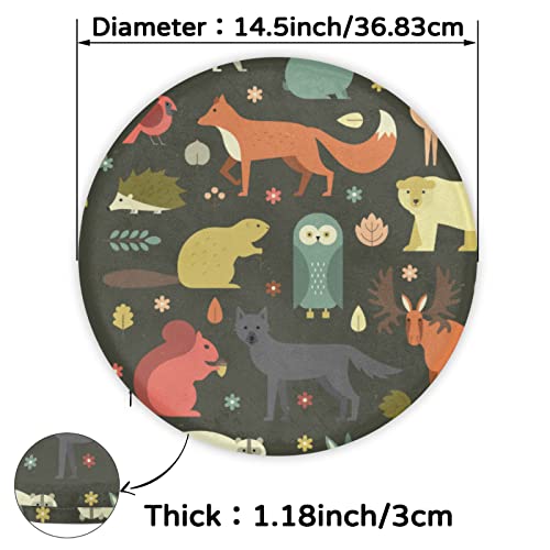Chair Pads Owl Squirrel Round Chair Cushions, Fabric Chair Pillow, Comfort Softness Seat Cushion For Dining Chair, Fox Wolf Thicken Chair Padding For Refurbishment Diameter 14.5In #TOP1
