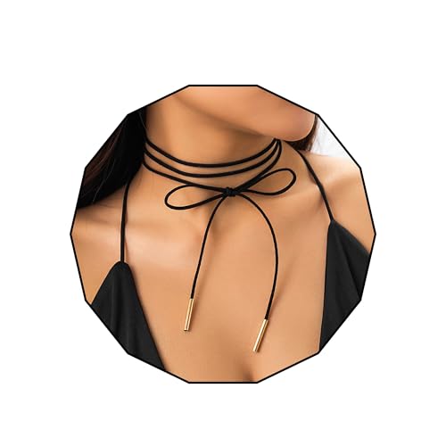Olbye Thin Suede Choker Necklace Black Cord Necklace Suede Ribbon Choker Jewelry for Women