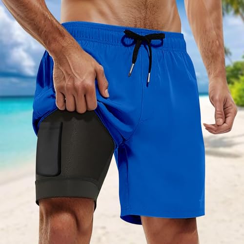 Swimming Trunks for Men with Compression Liner Swimsuit Trunks Quick-Dry Shorts with Liner and Zipper Pockets2