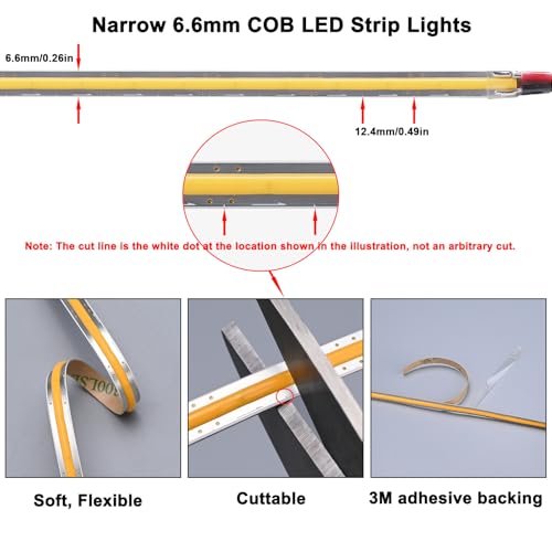 Tira LED COB Flexible 6.6mm 12V 3000K 5 metros miniatura 3