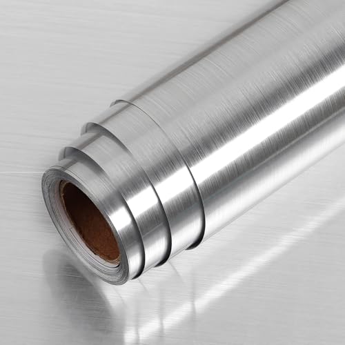 LaCheery Möbelfolie Küche Silber Klebefolie Metallic Selbstklebende Folie...