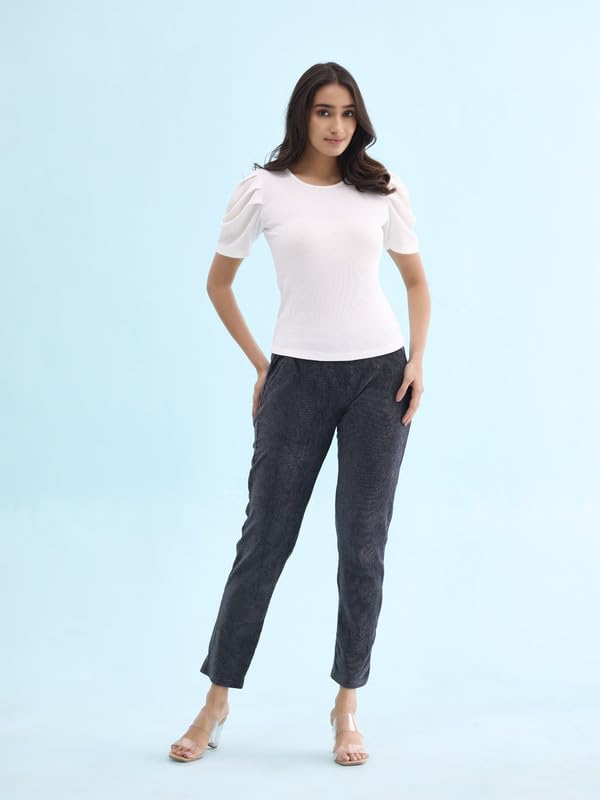 Image of GO COLORS Solid Corduroy Treggings for Women | Warmtech, Mid Rise, Side Pocket
