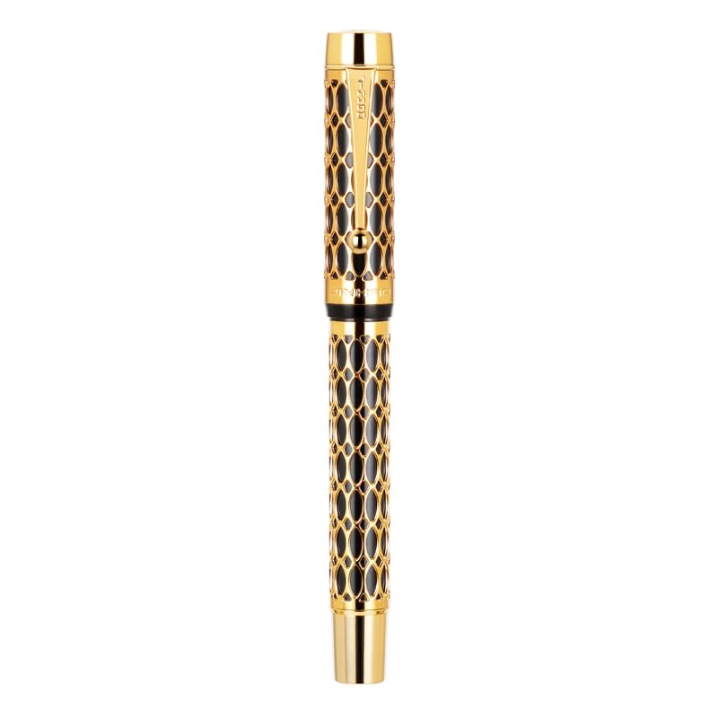 100 Centennial Stylo plume série creuse en résine avec clip doré pour bureau, cadeau d'affaires, fournitures scolaires (jaune, EF)