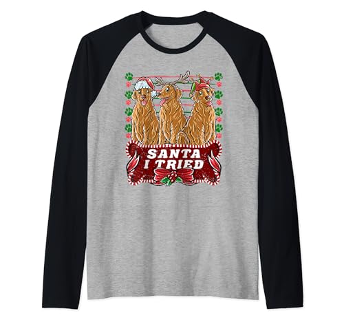 Golden Retriever Babbo Natale, elfo, renna, cane di Natale Maglia con Maniche Raglan