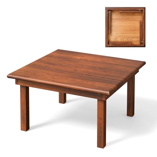 VINGLI Outdoor Folding Coffee Table Natural Poplar Wood Patio Coffee Table No Assembly Required Ideal for Balcony Porch and Living Room Square Natural
