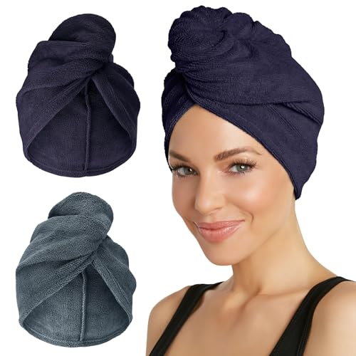Image of Turbie Twist 2-Pack Microfiber Hair Towel for Beauty, Travel, Gifting - Wrap Turban for Straight, Wavy & Curly Hair - Premium Personal Care- Evening Blue & Dark Shadow