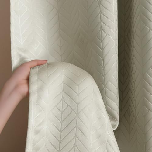 Image of HOMEMONDE 100% True Blackout Curtains 6 Feet Window - Set of 2 Curtains, Embossed Panels Light Block Thermal Insulated & Noise Reducing Top Style Rod Pocket Curtains (Off White, 72Inch)