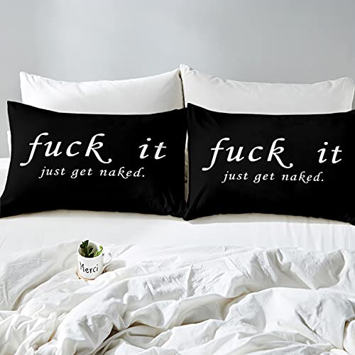 Funny Quotes Bedding Set Get Naked Comforter Cover for Couple Lover Men Women Romantic Duvet Cover Black and White Creative Words Bedding & Linen 3Pcs With 2 Pillow Case King Size - Image 4