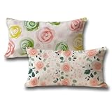 Funda Almohada 40x70 Doble Cara Rosa Flores Patrón Lino Cojines Sofa, con Cremallera Oculta Rectángulo Decoracion Otoño Funda Cojin, Hogar Habitacion Jardín Halloween Decoracion Fundas Cojines m-328