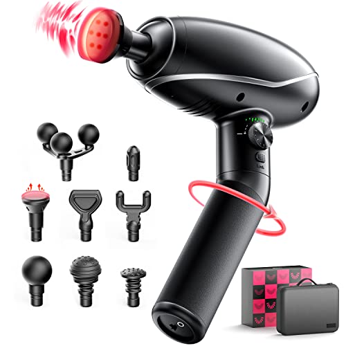 Heiz Massagepistole, Muskel Massagegerät mit 180° drehbarem Griff & 4 Modi, Massgae Gun mit 6 Geschwindigkeiten & 8 Massageköpfe für Fitnessstudio, Büro, Zuhause, Schwarz Cover