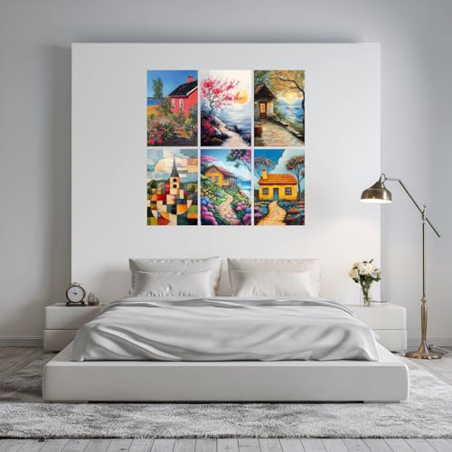 Image of SiddArtify Coastal Cottage Wall Art Poster Print Set - Scenic Landscape Art for Living Room Bedroom Office Decor - 8x12 Sticker Pack of 6
