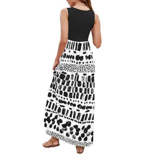 Image of Sherosa Women Boho Chevron Striped Floral Printed Summer Sleeveless Tank Long Maxi Party Dress