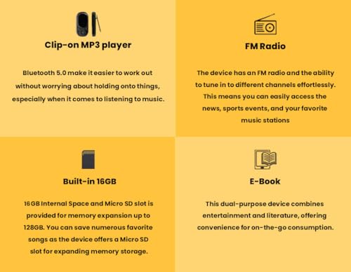 Image of AUDIOCULAR M11 16GB MP3 Digital Player with Clip, Portable Bluetooth Music Player Support Upto128GB External Storage, Pedometer, FM Radio, Voice Recorder, E-Book, Stopwatch (16GB - Black)