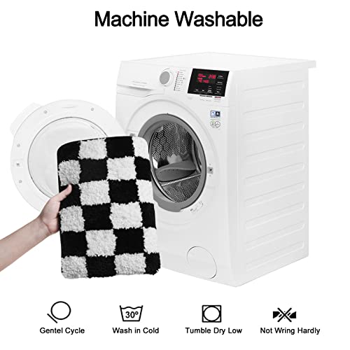 Image of Uphome Bath Mats for Bathroom, Black and White Checkered Machine Washable Bathroom Rug Non Slip, 20x31 Water Absorbent Soft Microfiber Bathroom Mat for Tub, Shower, Floor