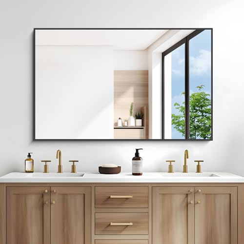 Image of DESBING Black Bathroom Mirror for Wall, 55x36 Inch Rectangle Mirrors with Metal Frame, Modern Vanity Wall Mirror Decor for Entryway Hangs, Bathroom Living Room Horizontal or Vertical