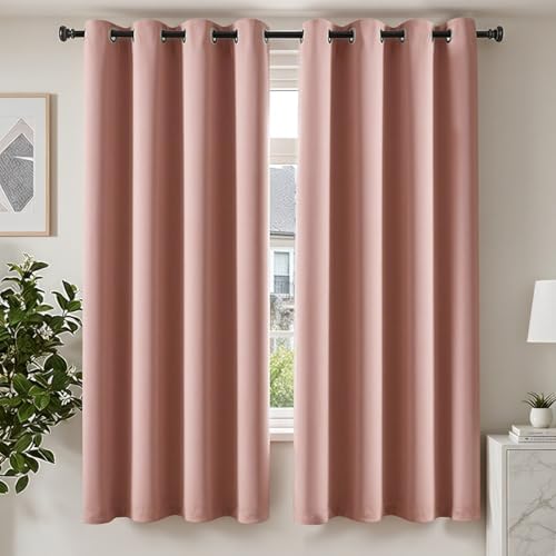 TOPICK Verdunklungsvorhänge Gardinen Vorhänge H200xB140 2er Set Rosa | Gardinen mit Ösen Wohnzimmer Fensterdekoration Curtains Living Room Vorhänge Blickficht Schlafzimmer Türvorha