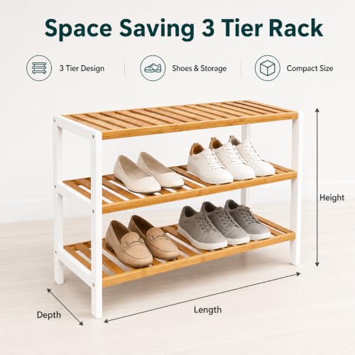 Image of 1ABOVE Bamboo Shoe Rack, Plant Rack, Perfect for Corridor, Living Room, Bathroom, Bedroom,Hallway or small spaces (Natural & White)
