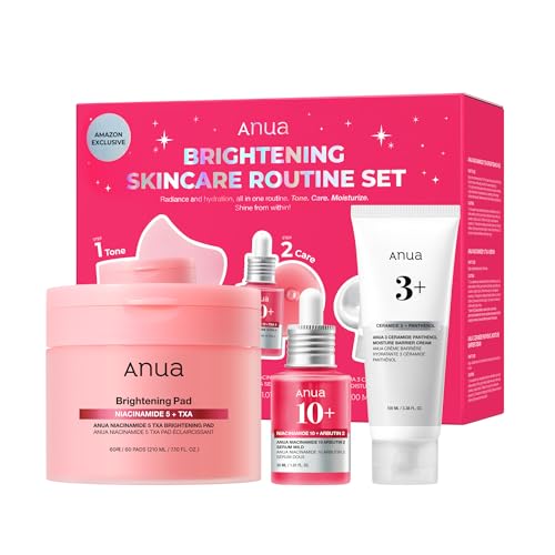 Anua Brightening Niacinamide Skincare Routine Set TXA Toner Pad & Serum with Ceramide Face Moisturizer Radiant Skin & Hydration Glass Skin Gift Set for Women Korean Skincare Kit