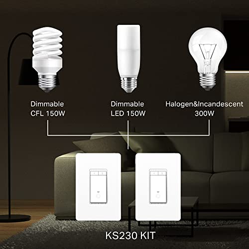 Kasa Smart 3 Way Dimmer Switch Kit, Dimmable Light Switch Compatible With Alexa, Google Assistant And Smartthings, Neutral Wire Needed, 2.4Ghz, Etl Certified, No Hub Required (Ks230 Kit) , White #TOP4