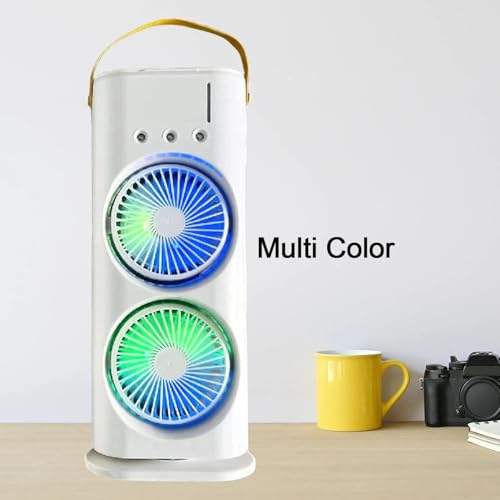 Image of Electric Fan Desktop Double-Head with Remote, 3 Speed, Spray Cooling, USB Charging, 38x17x9 cm, for Indoor Outdoor Office Bedroom