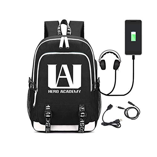 Mochila My Hero Academia 36L-55L Luminosa Nios Nias 36~55L con USB Mochilas para Porttiles y Netbooks (Negro)