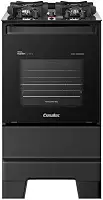 Fogão Esmaltec 4 Bocas Ideal Master Glass Mesa de Vidro Forno 50 Litros Preto T4VFP Bivolt