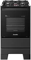 Fogão Esmaltec 4 Bocas Ideal Master Glass Mesa de Vidro Forno 50 Litros Preto T4VFP Bivolt