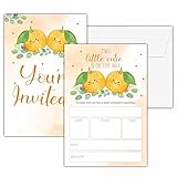 seclate 25 Baby Shower Invitations, 4'x 6' Two Little Cuties Are On The Way Gender Reveal Party Invites Cards for Orange Twin Party Supplies - A02