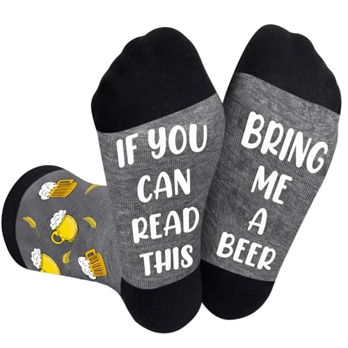 UEOTO Beer Gifts for Men Birthday Present Who Have Everything Funny Socks, IF YOU CAN READ THIS BRING ME A BEER Socks Novelty Father's Day Christmas Gifts for Men Dad Grandad Mens Socks Size 9-12 UK