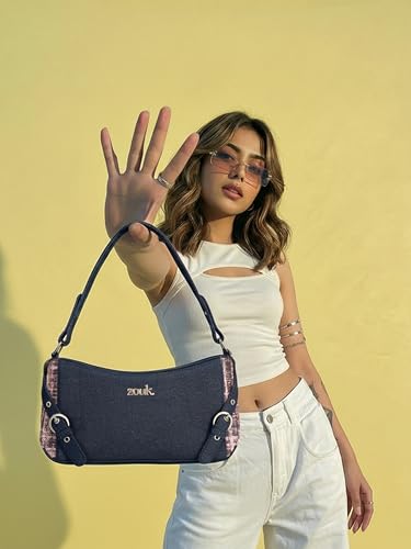 Image of ZOUK Lyra Small Shoulder Bag for Women - Denim & Printed Shoulder Bag with Water-Resistant Lining | Handcrafted Sling Bag with Multiple Pockets & Zip Closure for Daily & Weekend Use |