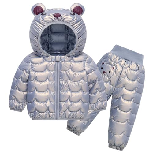 2 Piece Snowsuit Kids Boy Girl Winter Puffer Pants and Puffer Jackets Set Lightweight Cute Bears Down Coat Ski Suit