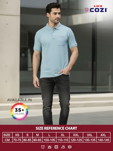 Image of Lux Cozi Men's T-Shirt with Chest Pocket | Polo T-Shirt for Man | Plain Casual Stylish | Half Sleeve| Cotton Blend Collar Polo T-Shirts for Men
