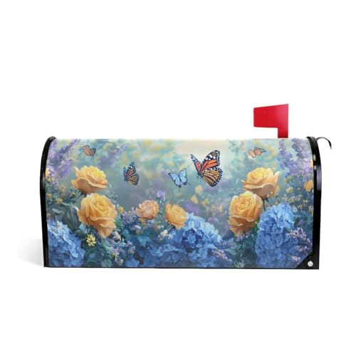 ALAZA Spring Hydrangeas Flowers Butterfly Magnetic Mailbox Cover MailWraps Garden Yard Home Decor for Outside Standard Size-18