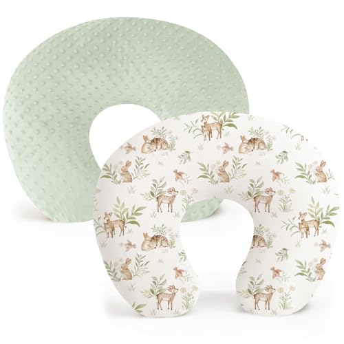 Image of Konssy 2 Pack Nursing Pillow Covers, Soft and Comfortable Nursing Cover for Breastfeeding Pillows, Pillow Slipcover for Baby Girls Boys Newborn(Green, Woodland)