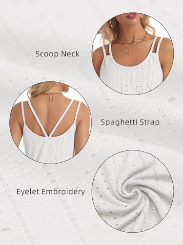ATHMILE Cute Summer Tops White Tank Tops Eyelet Embroidery Sleeveless Spaghetti Strap Tops Scoop Neck Sexy Loose Fit Casual Summer Flowy Cami - Image 5
