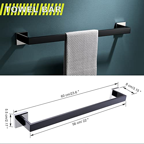 Bathroom Towel Bar Holder Sets Black and Polished 4-Piece Bathroom Hardware Set Stainless Steel Bath Accessories Kit. Wall Mounted,23.6 Inch by TQKAG - Image 5