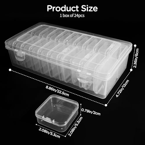Image of 24Pack Bead Organizer Box With Hinged Lid - Clear Bead Storage Containers for Organizing DIY Jewelry Craft and Bracelet Making - Mini Plastic Bead Box (24Pack 2.15 X 2.15 X 0.8inch)