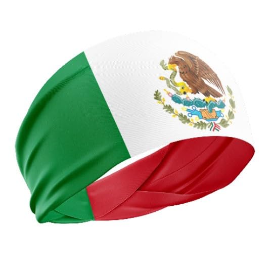 ONUPGO Mexican Flag Sports Headband - Non-Slip Cross-Fold Breathable Sweat-Wicking Stretch Hairband for Men Women Running Gym