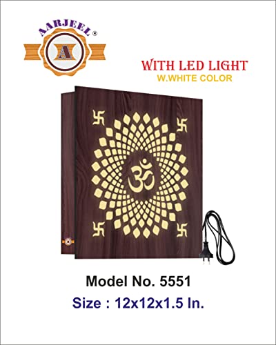 Image of Decorative Wooden Om Photo Frames For Wall With Light Decorative Wooden Wall Lights Lamps with HD Lights Very Attractive for Home and Hall Living Rooms with Lights for Home (Warm White Color)