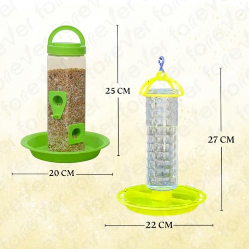 Image of FORREVER 2-in-1 Wild Bird Feeder & Waterer Combo - Hanging Green Feeder with Integrated Water Tray - Outdoor Bird Feeding Station for - Large Capacity & Easy to Clean (Combo)