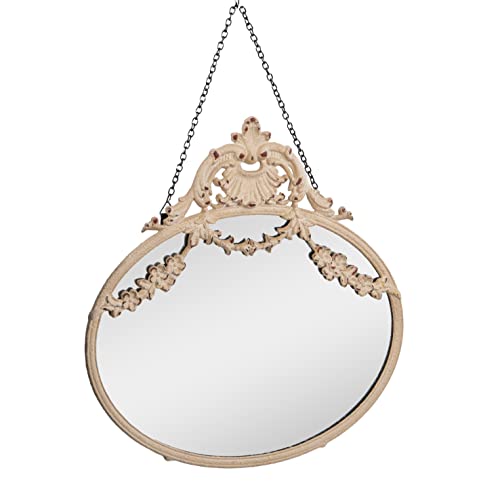 Image of Creative Co-Op Vintage Pewter Framed Wall Mirror with Decorative Chain, Cream